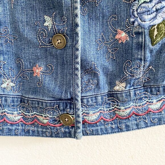 DENIM & CO Stretch Cotton Embroidered‎ Denim Lined Jacket Floral-Size Medium - Picture 3 of 14
